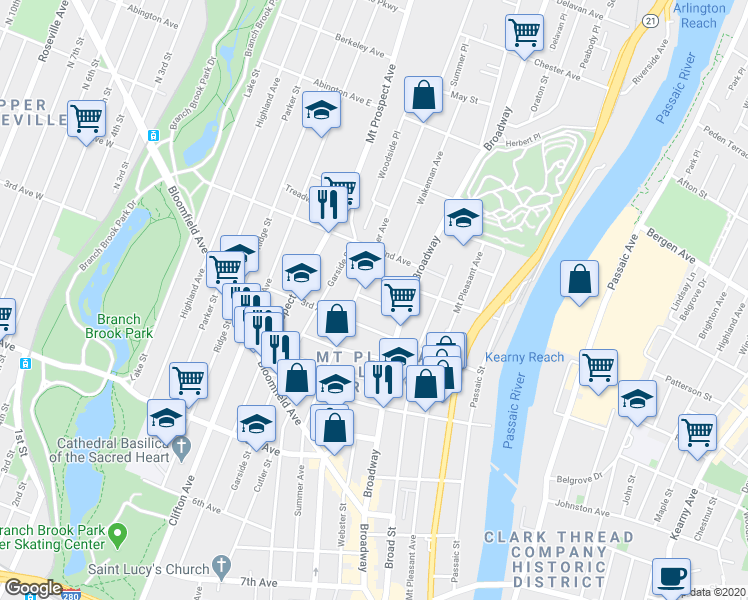 map of restaurants, bars, coffee shops, grocery stores, and more near 20 Van Wagenen Street in Newark