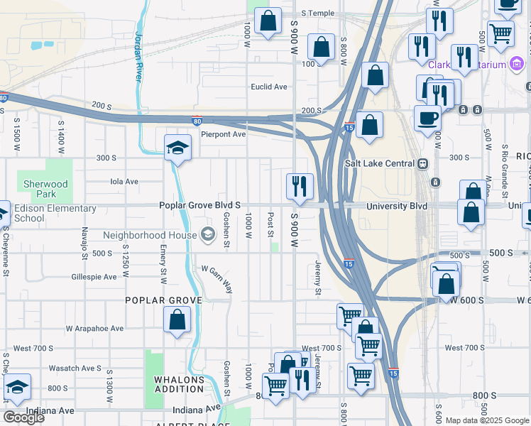 map of restaurants, bars, coffee shops, grocery stores, and more near 928 West 400 South in Salt Lake City