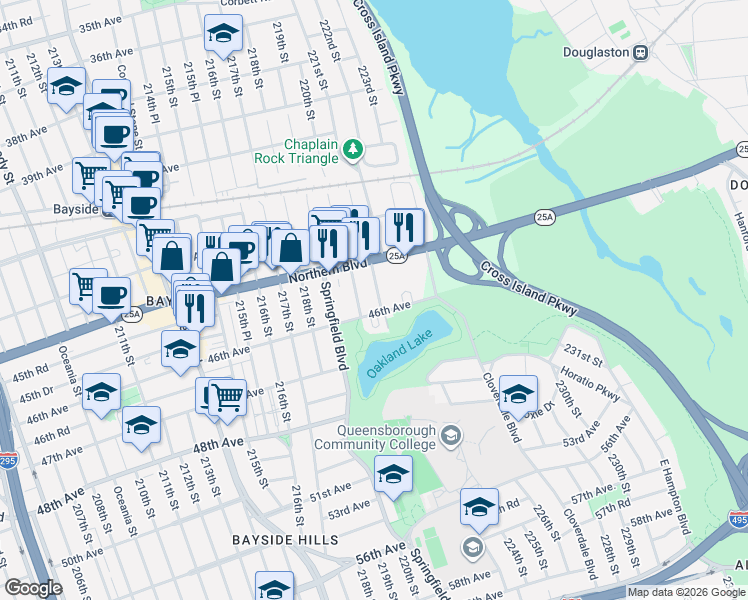 map of restaurants, bars, coffee shops, grocery stores, and more near 38 Northern Boulevard in Queens
