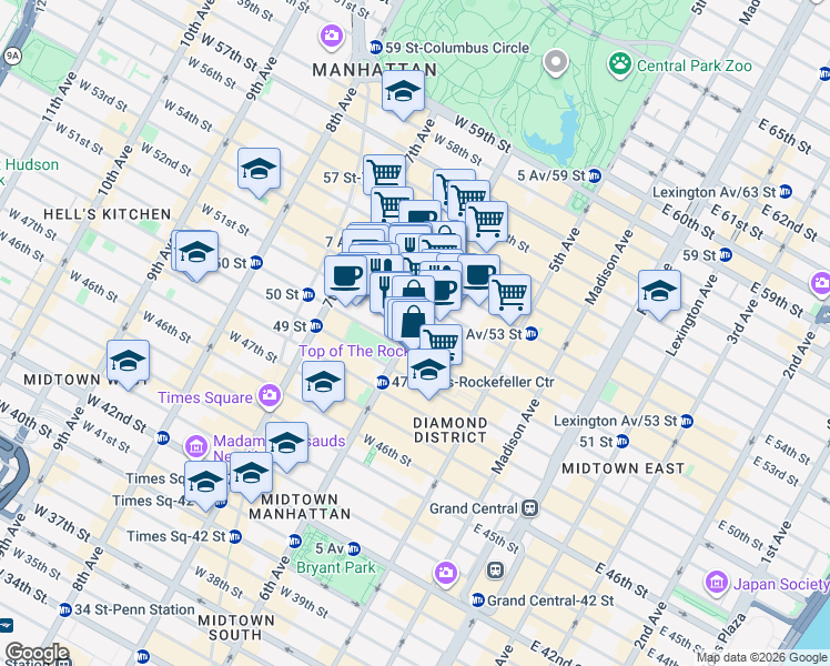 map of restaurants, bars, coffee shops, grocery stores, and more near in New York