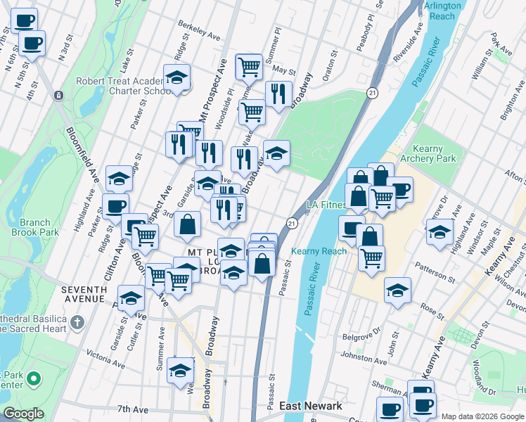 map of restaurants, bars, coffee shops, grocery stores, and more near in Newark