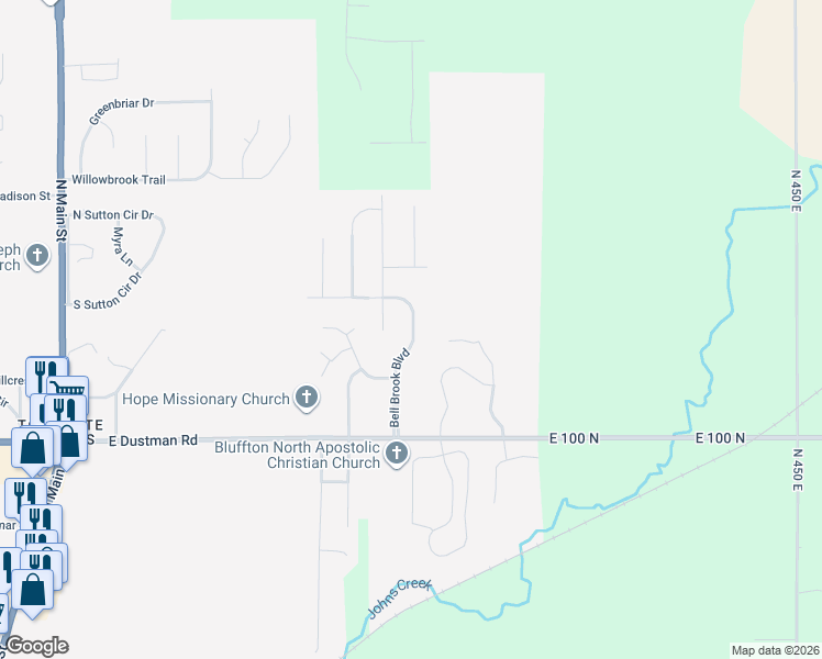 map of restaurants, bars, coffee shops, grocery stores, and more near 1529 Bell Brook Blvd in Bluffton