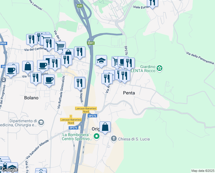 map of restaurants, bars, coffee shops, grocery stores, and more near 20 Via A. Fortunato in Penta