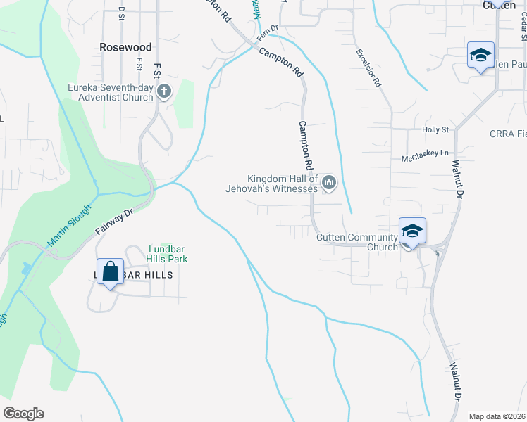 map of restaurants, bars, coffee shops, grocery stores, and more near 1305 Leslie Road in Eureka