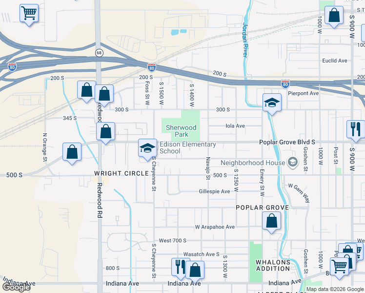 map of restaurants, bars, coffee shops, grocery stores, and more near 1411 West 400 South in Salt Lake City