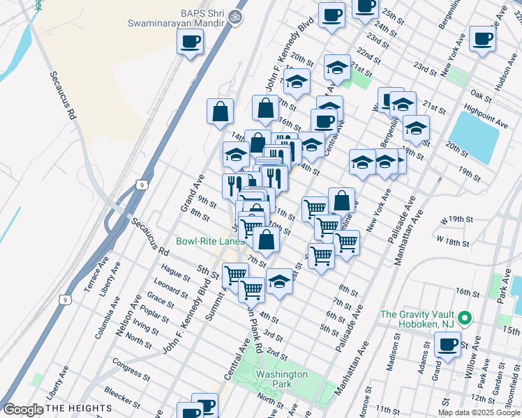 map of restaurants, bars, coffee shops, grocery stores, and more near 1013 Summit Avenue in Union City