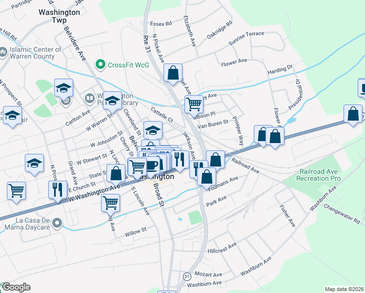 map of restaurants, bars, coffee shops, grocery stores, and more near 75 East Church Street in Washington