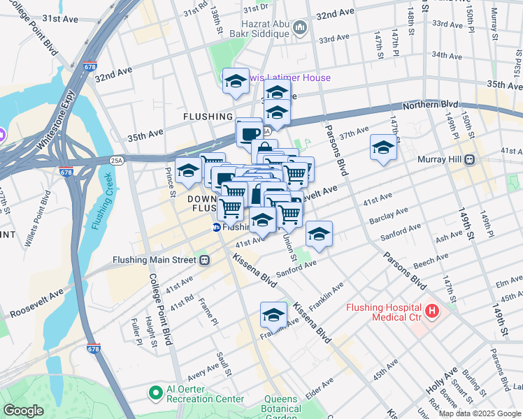 map of restaurants, bars, coffee shops, grocery stores, and more near in Queens