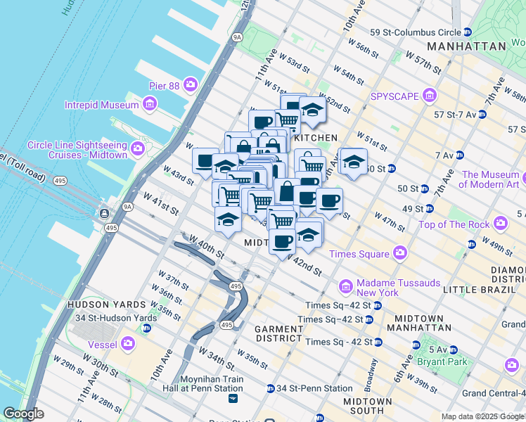 map of restaurants, bars, coffee shops, grocery stores, and more near in New York