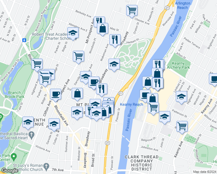 map of restaurants, bars, coffee shops, grocery stores, and more near in Newark