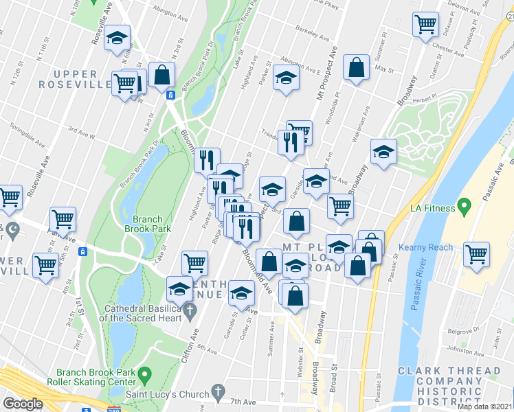 map of restaurants, bars, coffee shops, grocery stores, and more near 312 Clifton Avenue in Newark