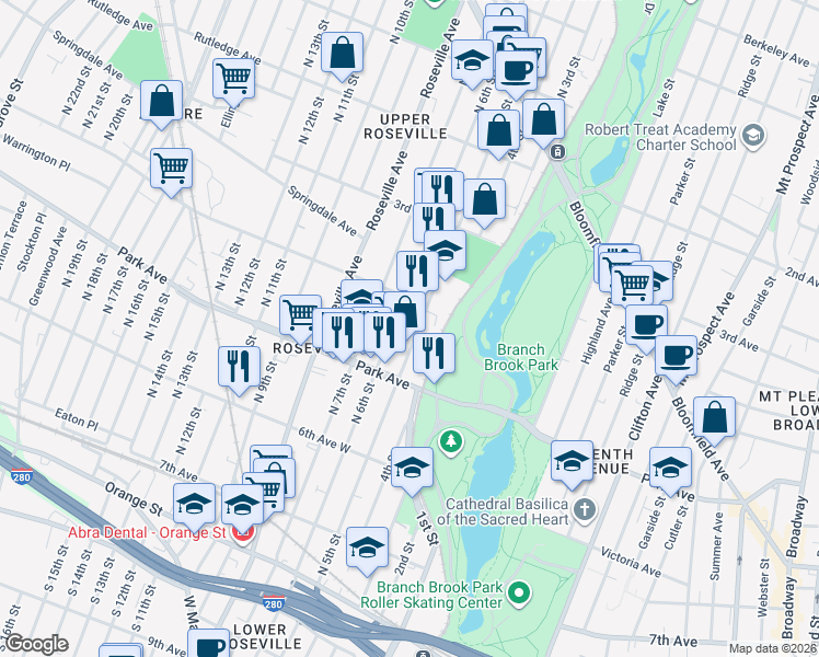 map of restaurants, bars, coffee shops, grocery stores, and more near 361 North 6th Street in Newark