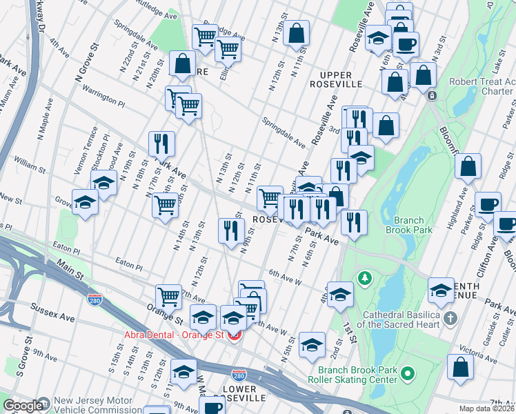 map of restaurants, bars, coffee shops, grocery stores, and more near 147 North 9th Street in Newark