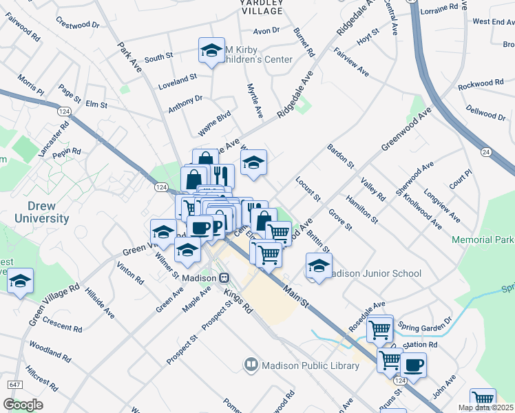 map of restaurants, bars, coffee shops, grocery stores, and more near 50 Central Avenue in Madison