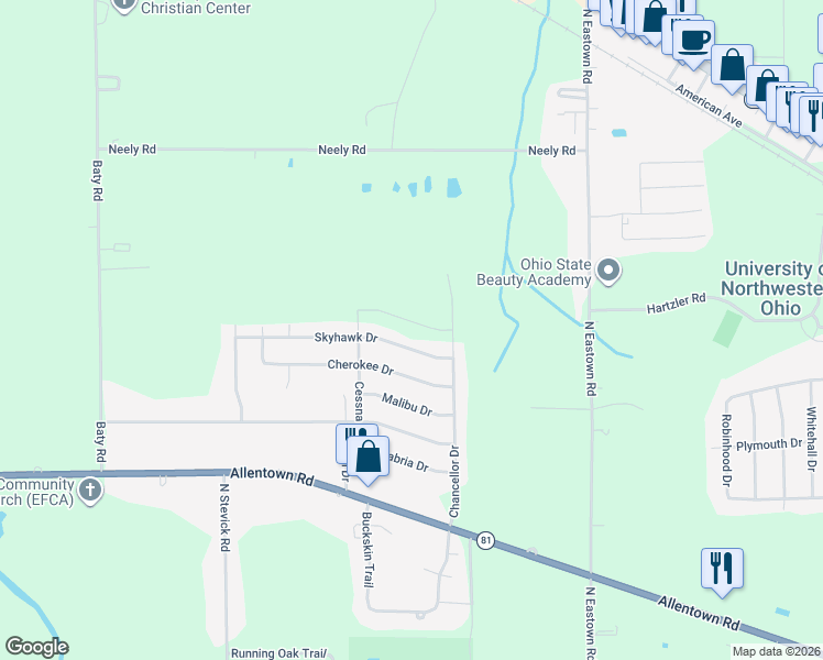 map of restaurants, bars, coffee shops, grocery stores, and more near 1616 Cessna Avenue in Lima
