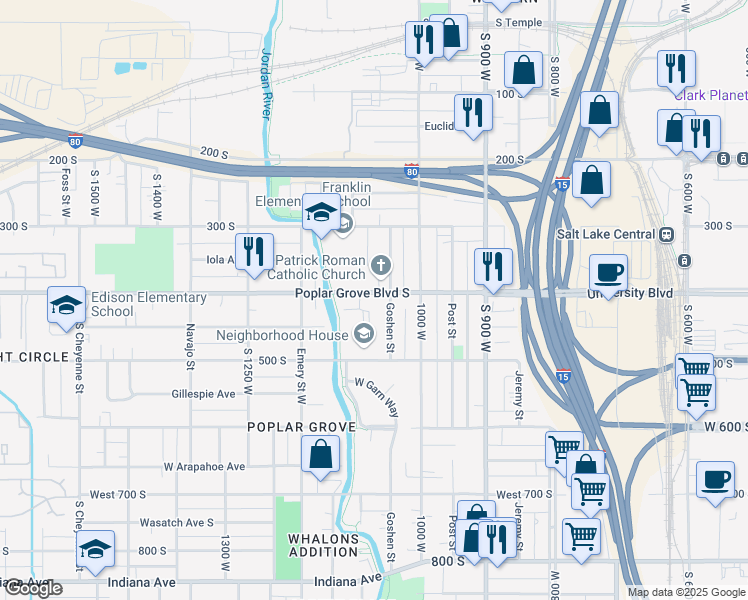 map of restaurants, bars, coffee shops, grocery stores, and more near 1063 West 400 South in Salt Lake City