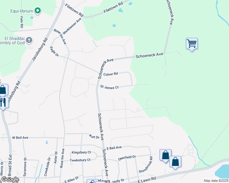 map of restaurants, bars, coffee shops, grocery stores, and more near 426 Saint James Court in Nazareth