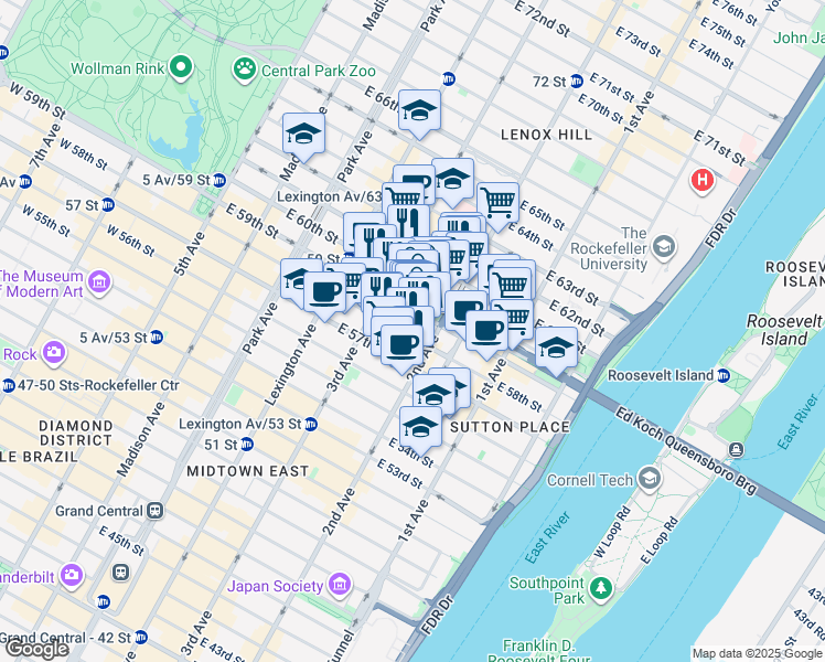 map of restaurants, bars, coffee shops, grocery stores, and more near 979 3rd Avenue in New York
