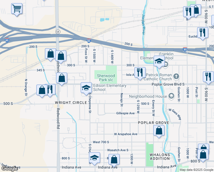 map of restaurants, bars, coffee shops, grocery stores, and more near 1411 West 400 South in Salt Lake City