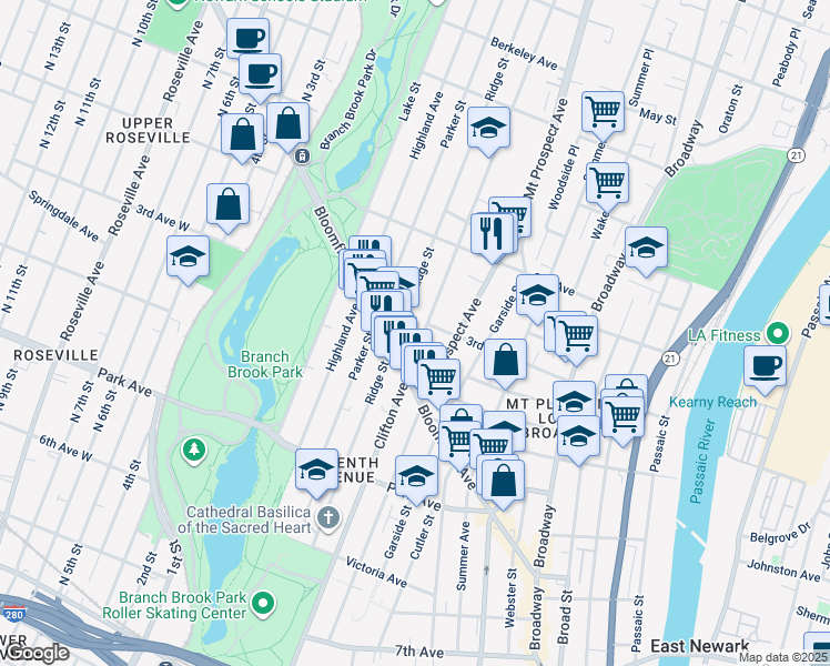 map of restaurants, bars, coffee shops, grocery stores, and more near 312 Clifton Avenue in Newark