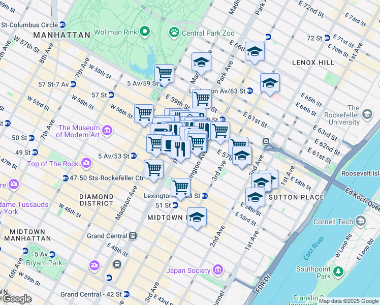 map of restaurants, bars, coffee shops, grocery stores, and more near in New York