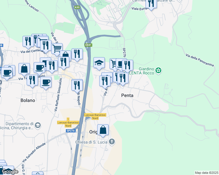 map of restaurants, bars, coffee shops, grocery stores, and more near 20 Via A. Fortunato in Penta