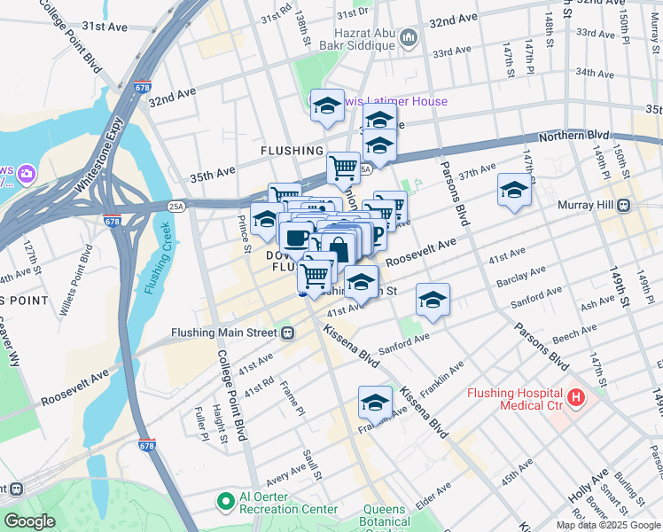 map of restaurants, bars, coffee shops, grocery stores, and more near 38- 16 138th Street in Queens