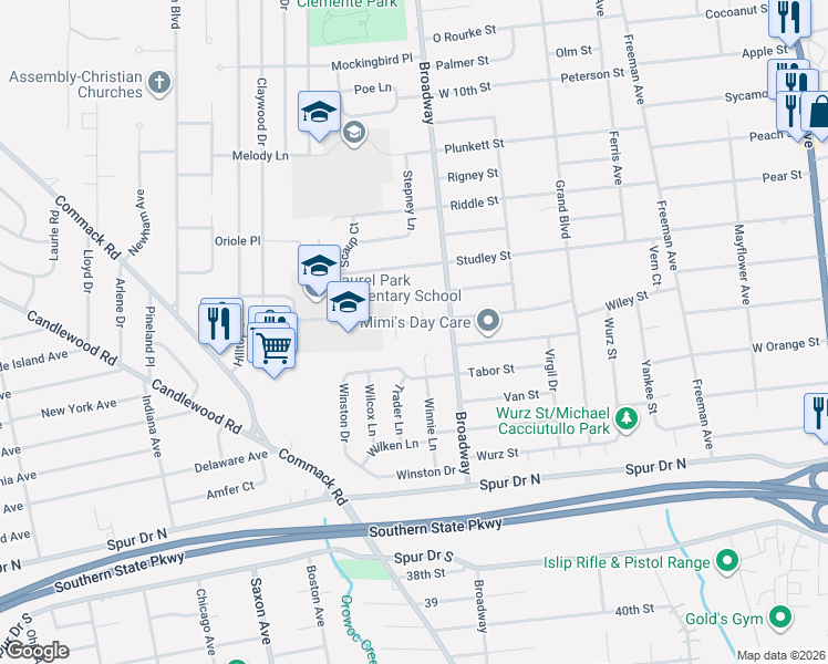map of restaurants, bars, coffee shops, grocery stores, and more near 3 Ray Court in Brentwood