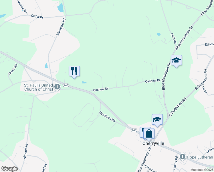 map of restaurants, bars, coffee shops, grocery stores, and more near 4276 Cashew Dr in Walnutport