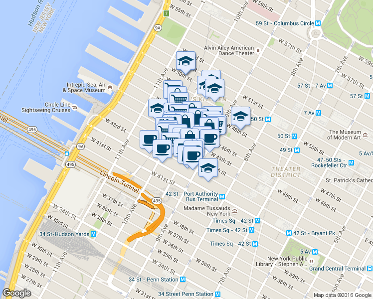 map of restaurants, bars, coffee shops, grocery stores, and more near in New York