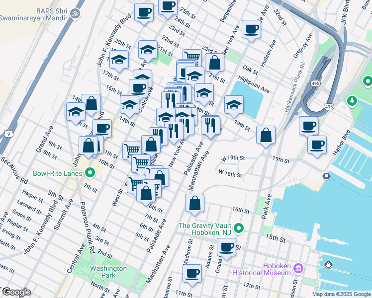 map of restaurants, bars, coffee shops, grocery stores, and more near 1415 New York Avenue in Union City