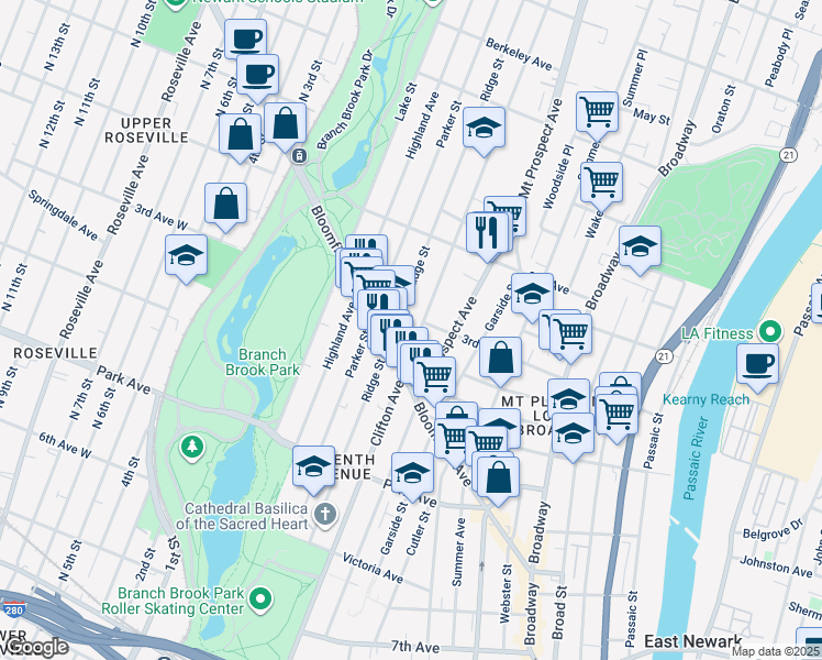 map of restaurants, bars, coffee shops, grocery stores, and more near 312 Clifton Avenue in Newark
