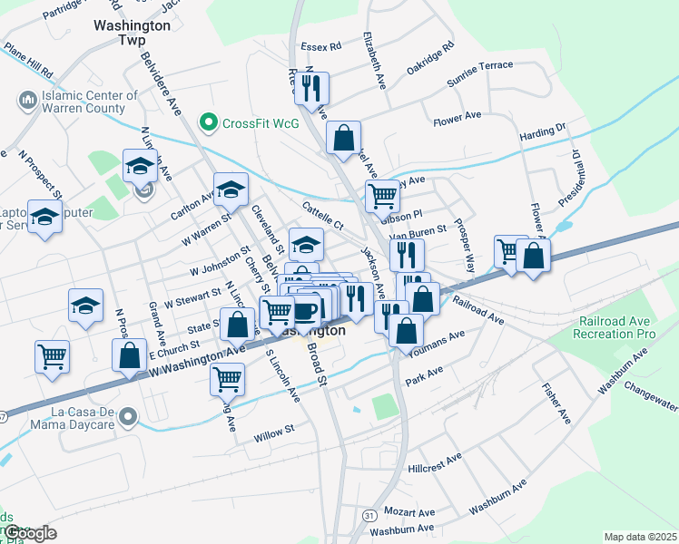 map of restaurants, bars, coffee shops, grocery stores, and more near 35 Brown Street in Washington