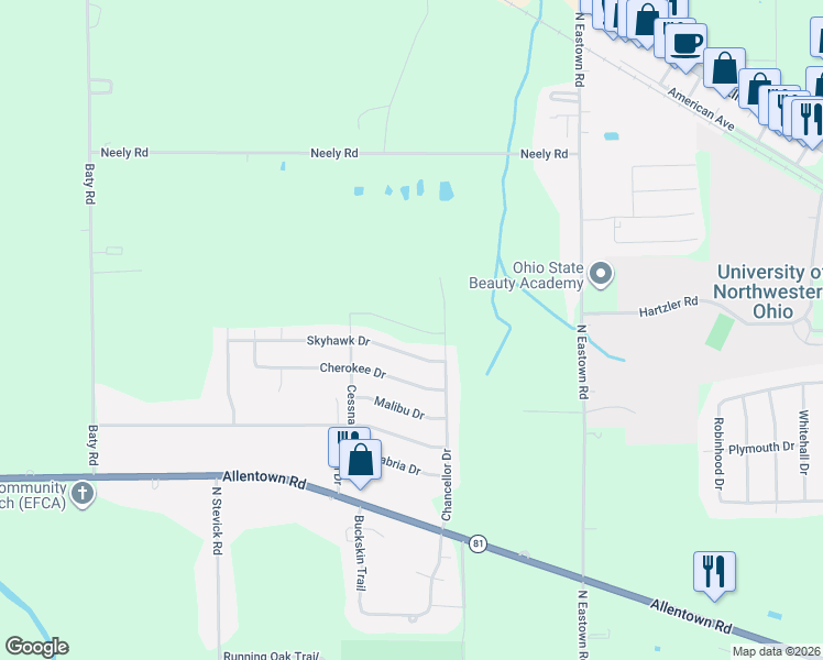 map of restaurants, bars, coffee shops, grocery stores, and more near 1616 Cessna Avenue in Lima