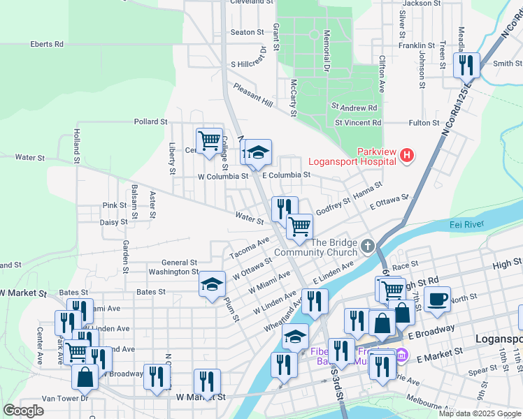 map of restaurants, bars, coffee shops, grocery stores, and more near 1201-1207 North 3rd Street in Logansport