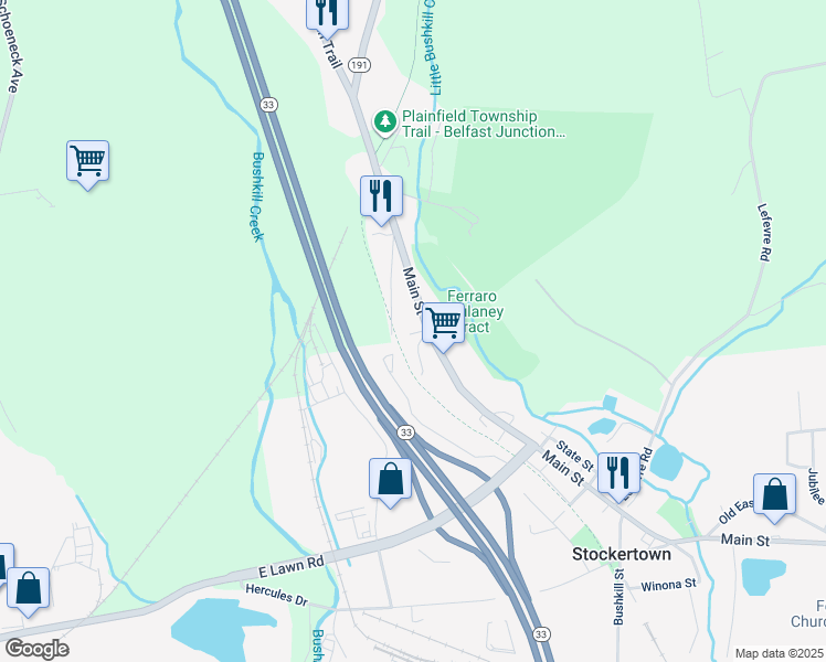 map of restaurants, bars, coffee shops, grocery stores, and more near 600 Main St in Easton