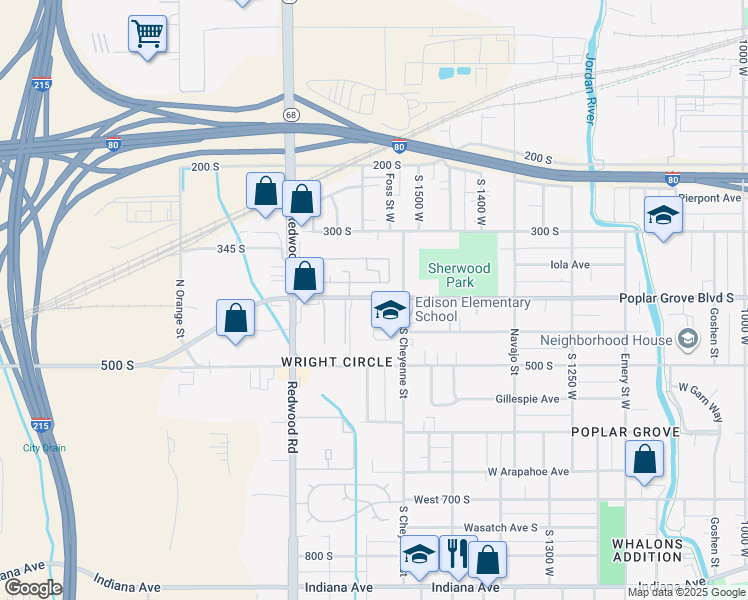 map of restaurants, bars, coffee shops, grocery stores, and more near 1600 West 400 South in Salt Lake City