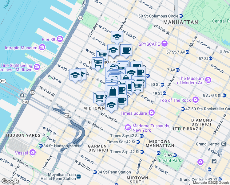 map of restaurants, bars, coffee shops, grocery stores, and more near in New York