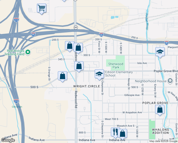 map of restaurants, bars, coffee shops, grocery stores, and more near 1601 West 400 South in Salt Lake City