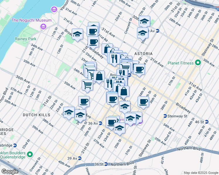 map of restaurants, bars, coffee shops, grocery stores, and more near in Queens