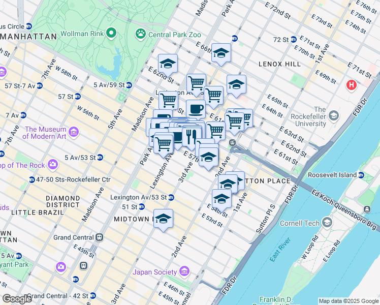 map of restaurants, bars, coffee shops, grocery stores, and more near 950 3rd Avenue in New York