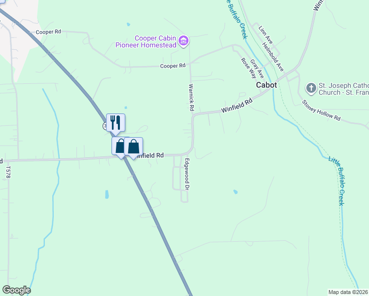 map of restaurants, bars, coffee shops, grocery stores, and more near 339 Winfield Road in Cabot