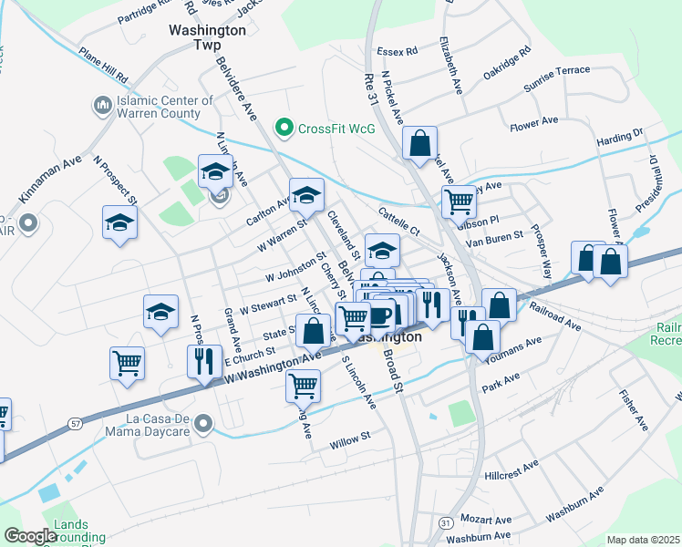 map of restaurants, bars, coffee shops, grocery stores, and more near 153 Belvidere Avenue in Washington