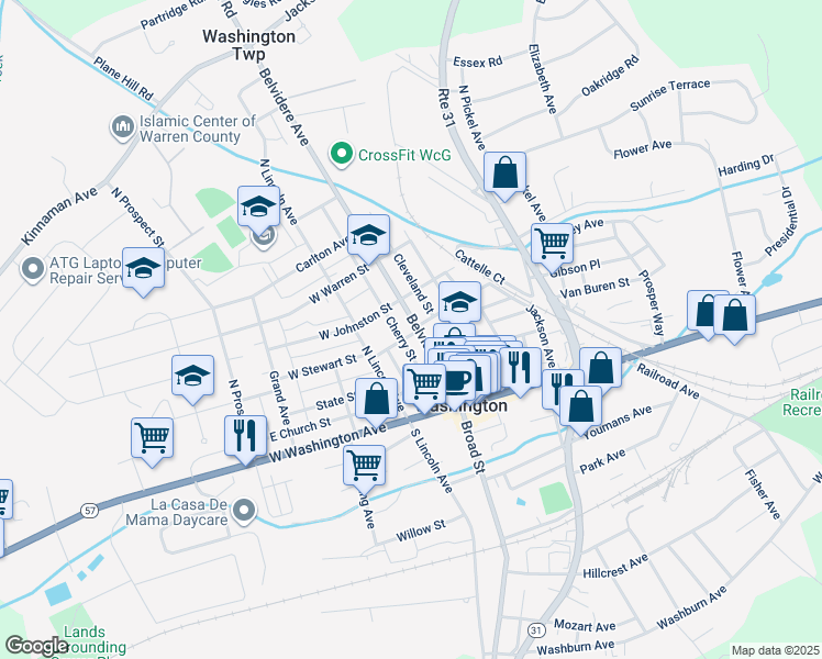 map of restaurants, bars, coffee shops, grocery stores, and more near 153 Belvidere Avenue in Washington