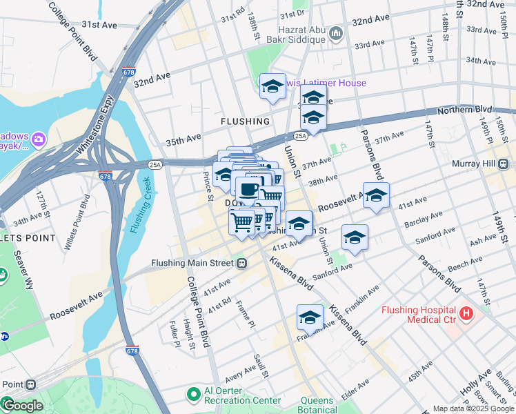 map of restaurants, bars, coffee shops, grocery stores, and more near 136-20 38th Avenue in Queens