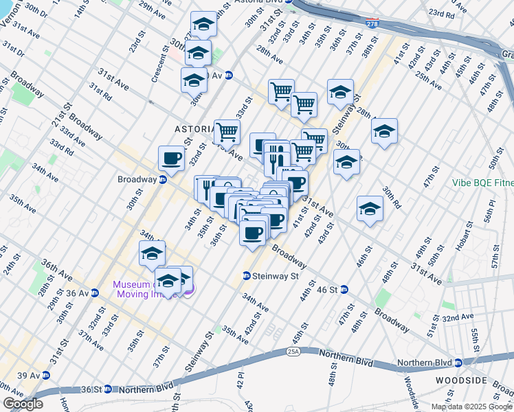 map of restaurants, bars, coffee shops, grocery stores, and more near 31-48 37th Street in Queens