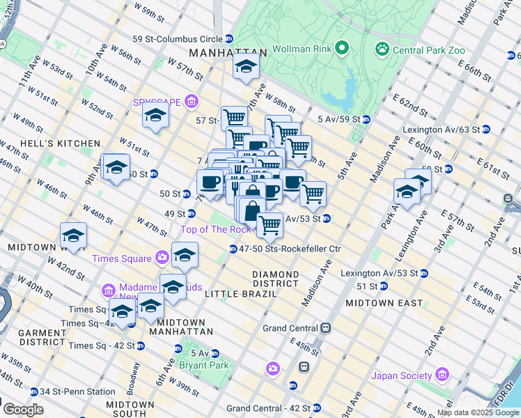 map of restaurants, bars, coffee shops, grocery stores, and more near in New York