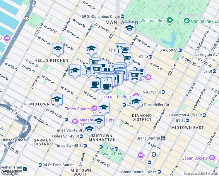 map of restaurants, bars, coffee shops, grocery stores, and more near in New York