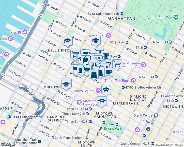 map of restaurants, bars, coffee shops, grocery stores, and more near in New York
