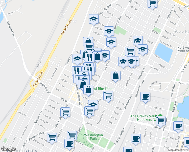 map of restaurants, bars, coffee shops, grocery stores, and more near 1215 Summit Avenue in Union City